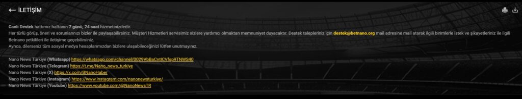 betnano müşteri hizmetleri